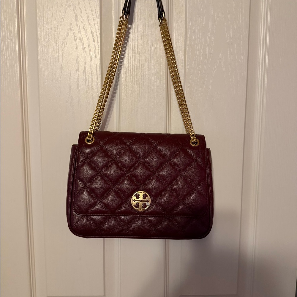 Tory Burch Quilted Willa Convertible in Claret with Gold Hardware